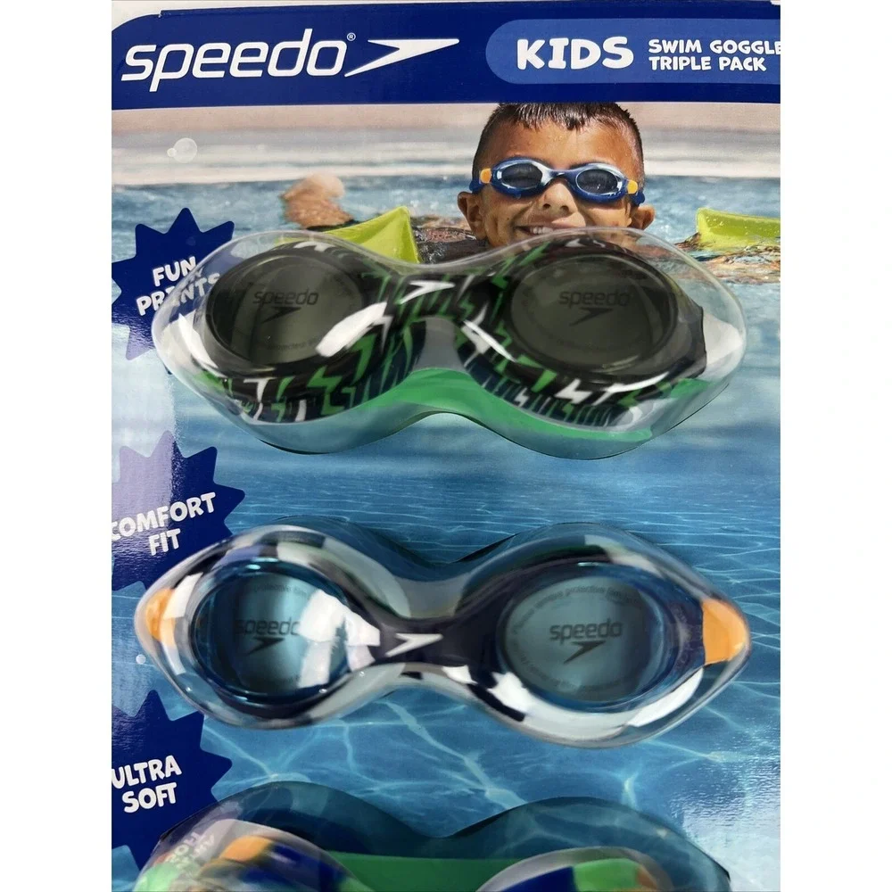 Speedo Kids Swim Goggles 3 Pack Ages 3-10 TUV Protect Easy Adjust‎ Anti Fog F30